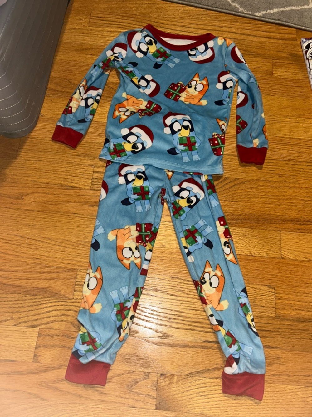 Kids Blue Holiday bluey and bingo Pajama Set - Red Trim